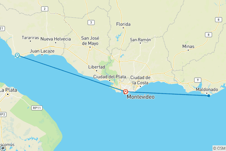 Mapa de El Mejor Uruguay a Medida, 5 Días en Familia, Guía Privado