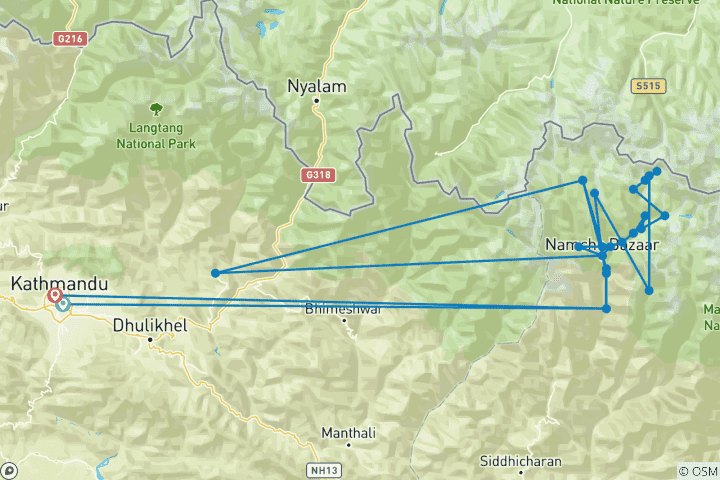 Map of Everest Three High Pass Trek 16 Days