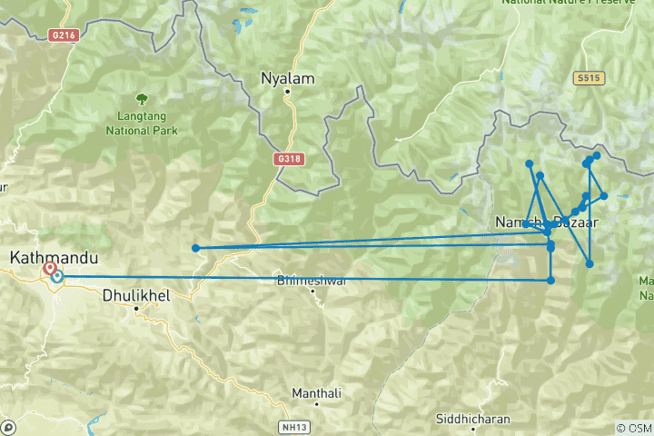 Carte du circuit Trek des trois cols de l'Everest 16 jours