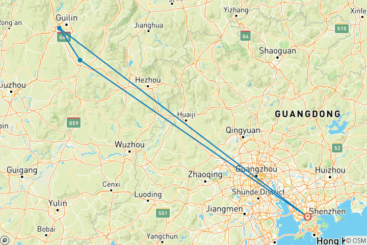 Map of Explore Longji & Guilin by bullet train from Shenzhen 7D