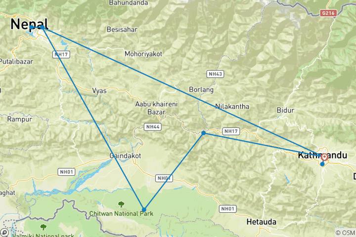 Carte du circuit Circuit d'aventure au Népal avec rafting, parapente, saut à l'élastique, tyrolienne - 10 jours