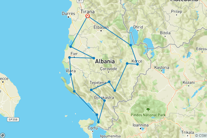 Carte du circuit Sud de l'Albanie : Culture et aventure dans la nature