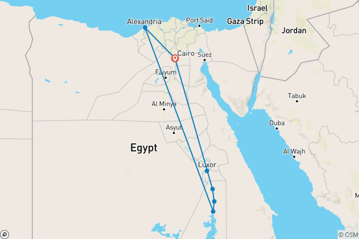 Map of Luxury Tour in Egypt-9 Day Domestic flight