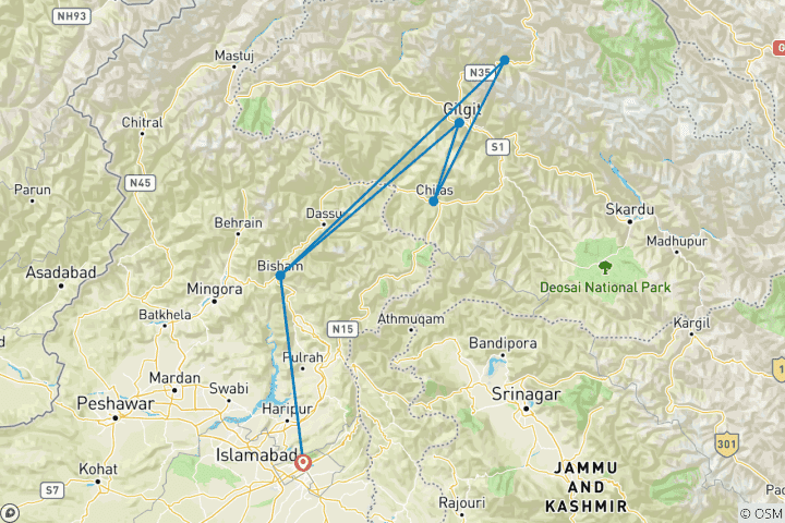 Carte du circuit Explorez la vallée de Hunza