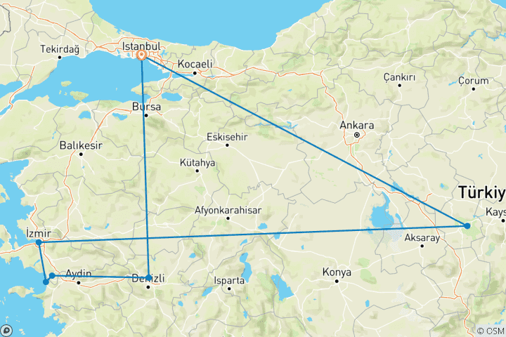 Mapa de Viaje asequible por Turquía (Estambul, Capadocia, Éfeso, Pamukkale) - 6 DÍAS