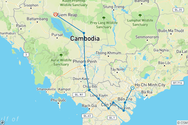 Kaart van Fietsen door Indochina: Avontuur van Vietnam naar Cambodja