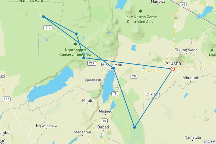 Map of Explore Tanzania in 6 Days: The Best Mid-Range Family Safari Experience from Arusha, Tanzania