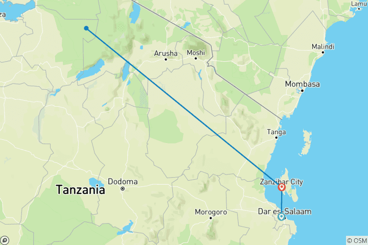 Map of Experience Tanzania in 10 Days: Complete High-End Mid-Range Safari Tour from Dar es Salaam