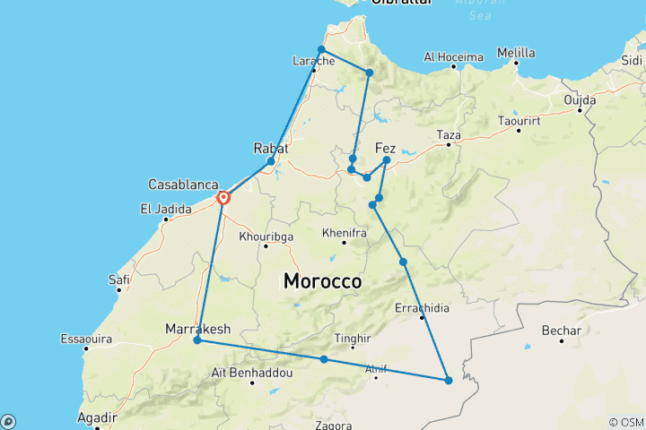 Carte du circuit Paysages du Maroc - 10 jours