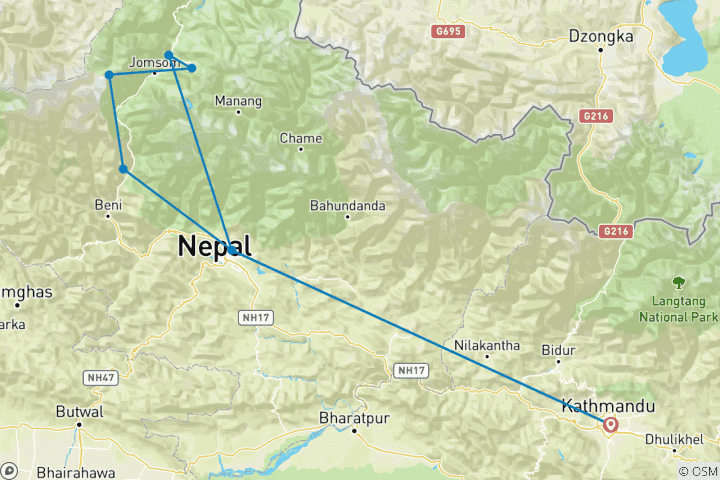 Karte von Halbe Annapurna-Runde Radreise - 10 Tage