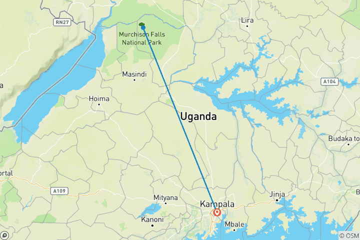 Carte du circuit 3 jours de safari Big 5 dans le parc national des chutes de Murchison