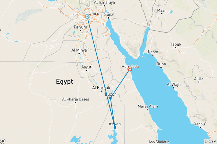 Map of Journey through Egypt: Cairo, Nile cruise & Hurghada