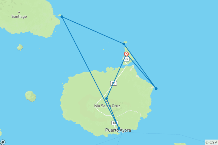 Carte du circuit 4 jours à la découverte des merveilleuses îles Galápagos