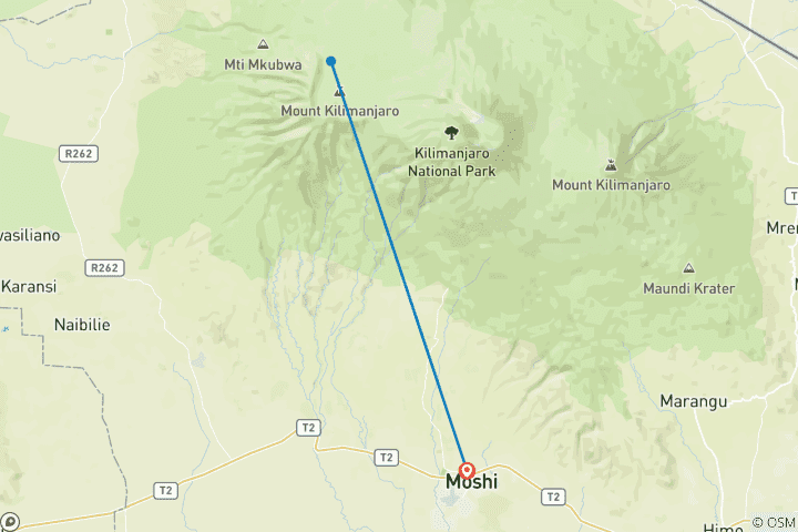 Kaart van Shira Route - Wandel de Kilimanjaro in 1 dag