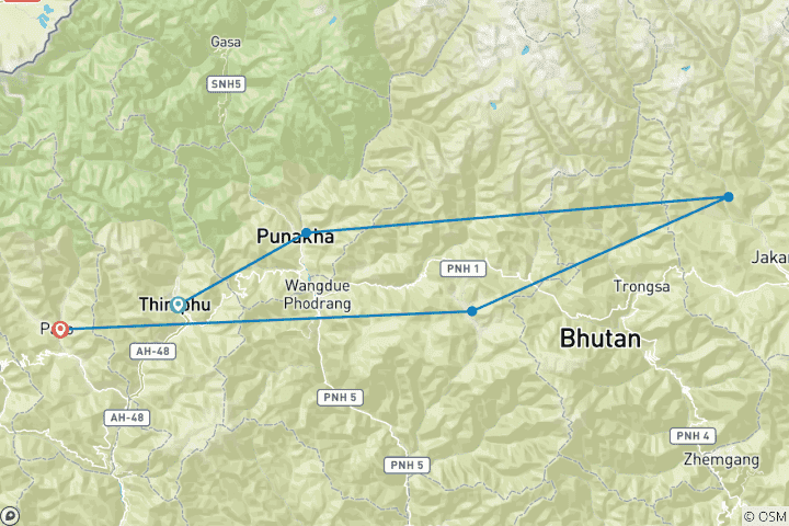 Mapa de Paramount de Bután - 10 días