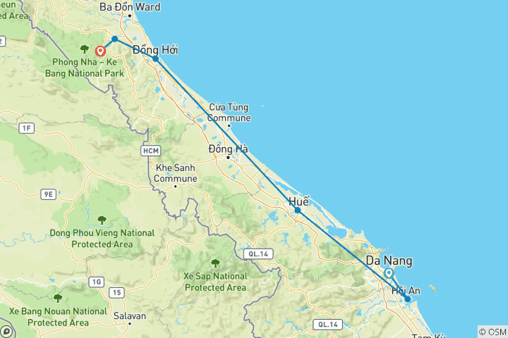 Carte du circuit Circuit de découverte du centre du Vietnam : 7 jours de Da Nang à Hue et Hoi An