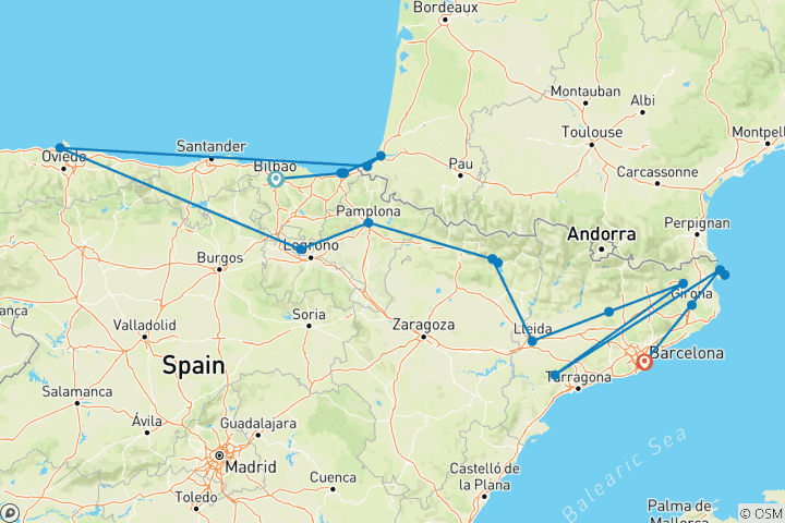 Carte du circuit Points forts du nord de l'Espagne