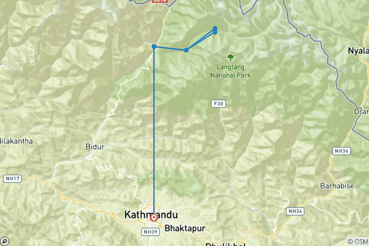 Carte du circuit Trek court du Langtang