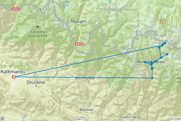 Kaart van Luxueuze Everest Basecamp trektocht – terug per helikopter naar Kathmandu – 11 dagen