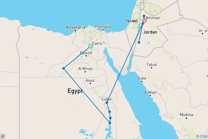 Map of Egypt to Petra: 14-Day Tour with GEM, Nile Cruise, White Desert, Jordan ( Domestic flight And International flights from Egypt to Jordan )