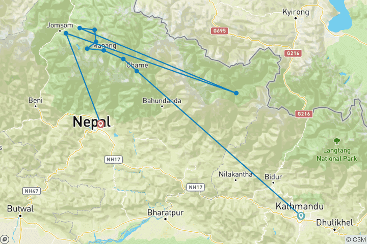 Mapa de Circuito corto del Annapurna