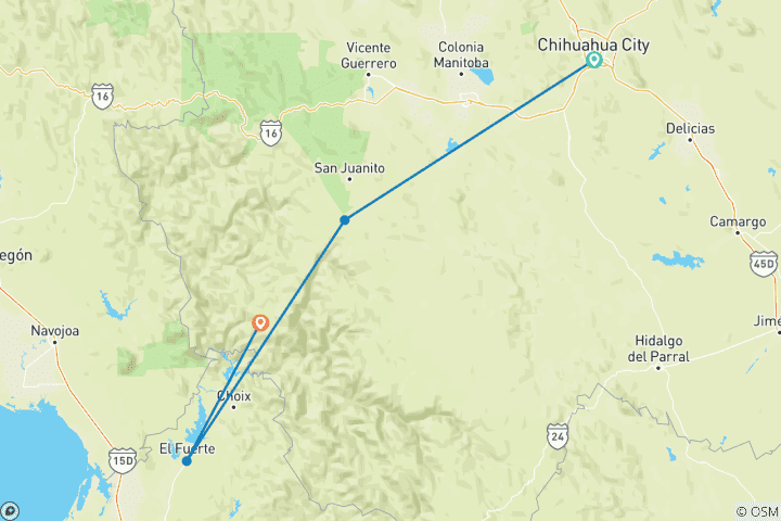 Carte du circuit Circuit n° 7 / 7 jours : Chihuahua / Canyon du Cuivre / Chihuahua