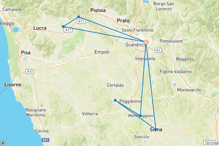 Carte du circuit Saveurs de la Toscane 2026 - Circuit semi-accompagné