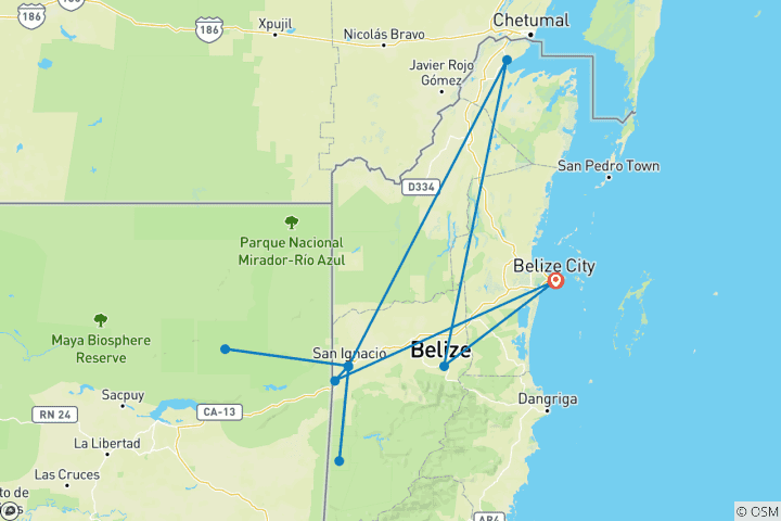 Map of Belize Maya Tour & Tikal