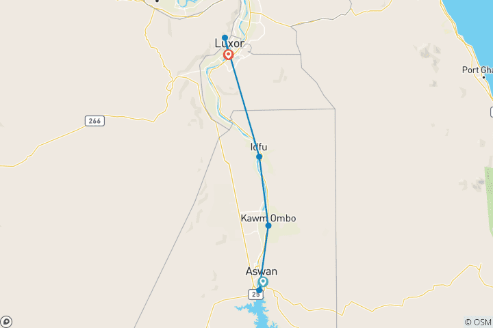 Karte von Assuan nach Luxor Nilkreuzfahrt - 4 Tage