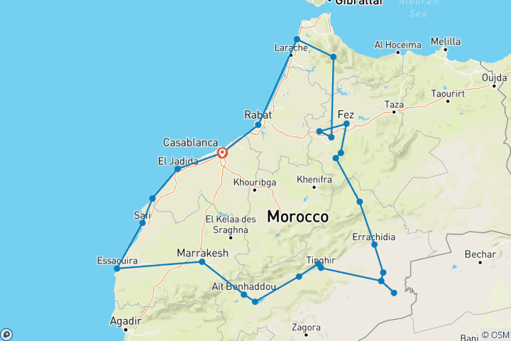 Carte du circuit Expérience culturelle de 12 jours au Maroc au départ de Casablanca