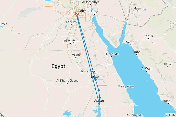 Map of History & Civilization Egypt 7 days (Pyramids & GEM -Aswan-Nile Cruise-Luxor)