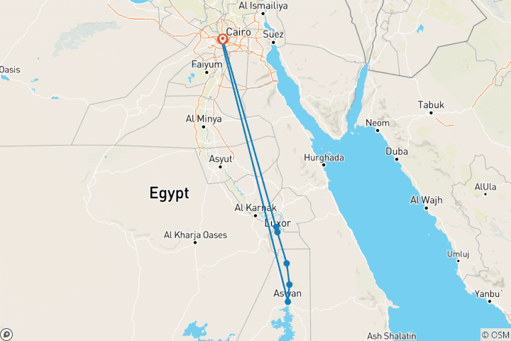 Map of History & Civilization Egypt 7 days (Pyramids & GEM -Aswan-Nile Cruise-Luxor)