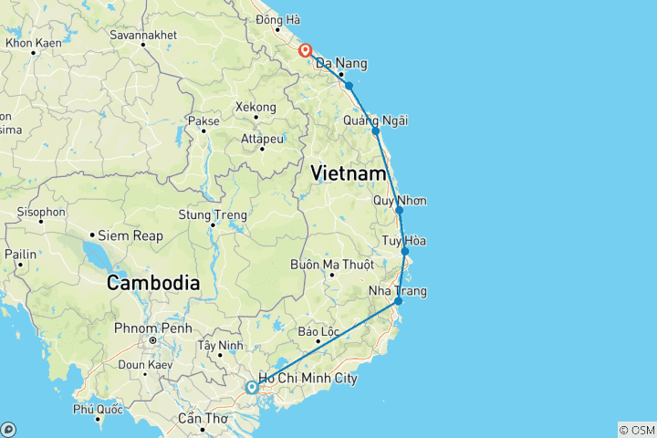 Map of Vietnam Central Coast Cycling Tour
