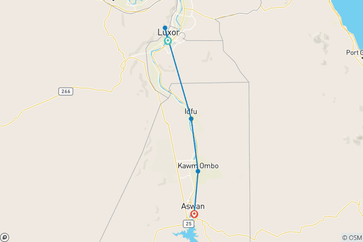 Kaart van Luxueuze Nijl-cruise – van Luxor naar Aswan – 5 dagen