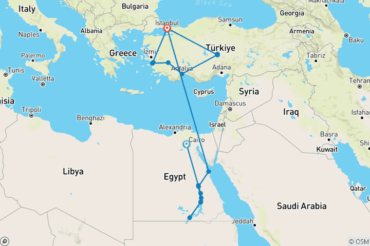 Carte du circuit Le meilleur de l'Égypte et de la Turquie