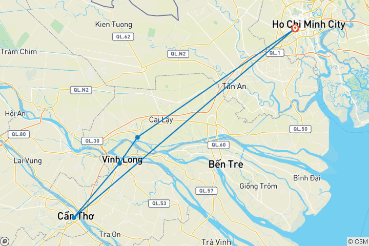 Map of Bikes and Boats Mekong Delta Family Tour