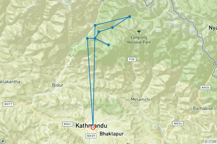 Map of Langtang Valley and Gosaikunda Lake Trek- 14 Days