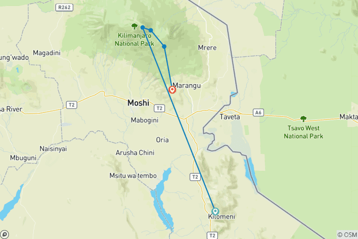 Map of Climb Mount Kilimanjaro Rongai Route 6 Days