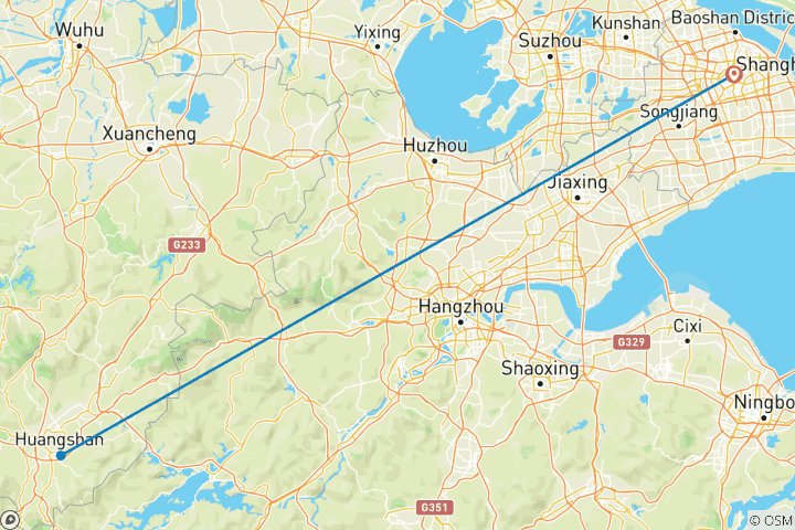 Carte du circuit La Chine méridionale sauvage 10D : Shanghai, Xidi, Hongcun, Chengkan, vieille ville de Huizhou, Wuyuan