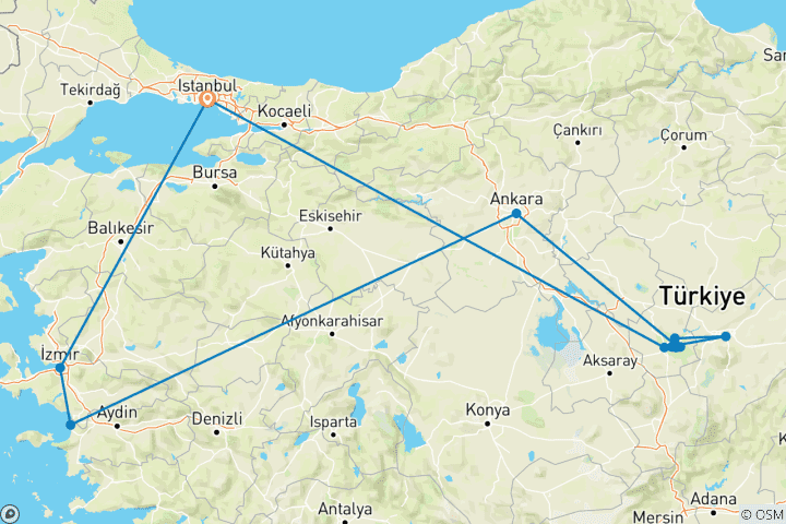 Karte von Türkei - Türkei in kurzer Zeit - 5 Tage