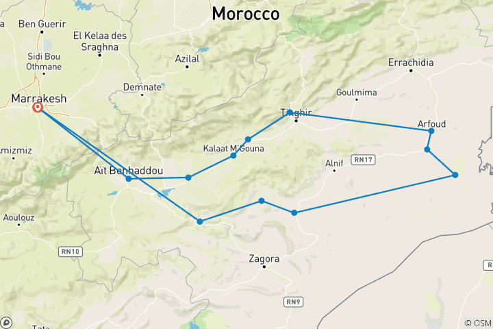Karte von Marrakesch in die Wüste - 3 Tage