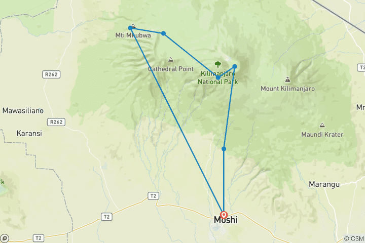 Mapa de Excursión al Kilimanjaro solo para mujeres por la ruta Lemosho