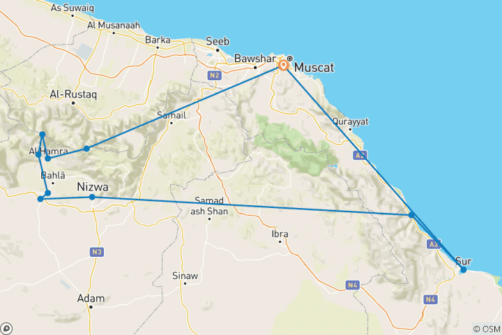 Karte von Omans Highlights erleben (8 Tage)