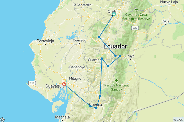 Carte du circuit Circuit en Équateur continental, des hauts plateaux à la région côtière