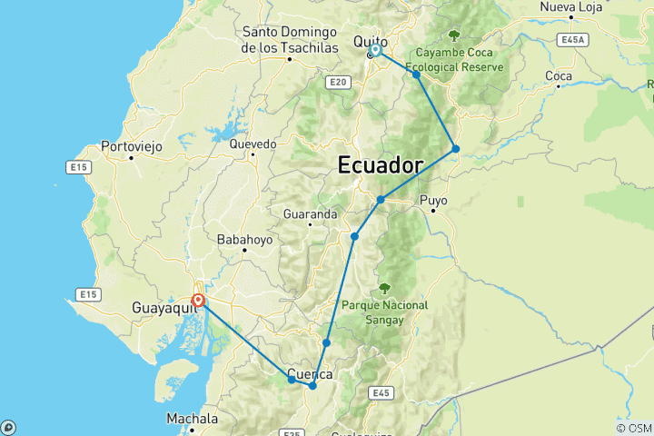 Map of Ecuador Highlights 10 Days Tour