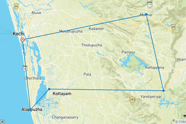 Carte du circuit L'itinéraire magique du Kerala