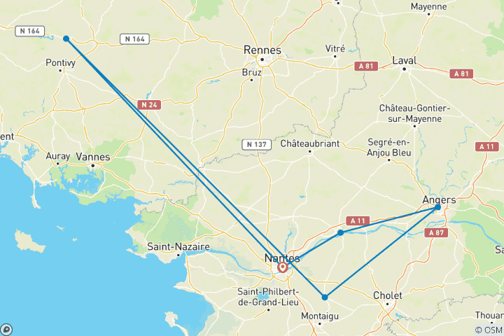 Mapa de El Valle del Loira, un legado Real - crucero puerto a puerto
