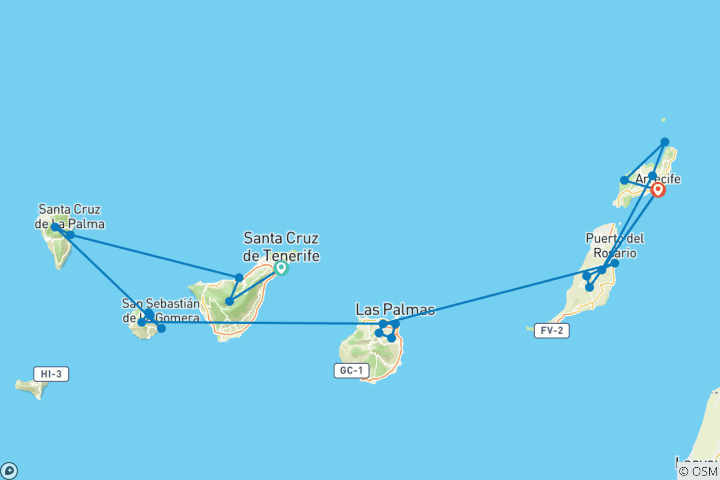 Map of Cruise through the Canary Island Archipelago, eternal Springtime (from Santa Cruz de Tenerife to Arrecife)