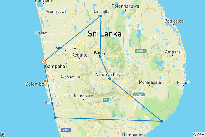 Karte von Sri Lanka Entdeckungsreise
