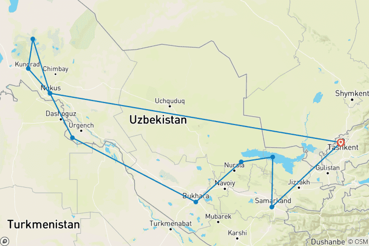 Karte von Usbekistan - Aralsee und Erkundung des abgelegenen Nurata-Gebirges (14 Tage)